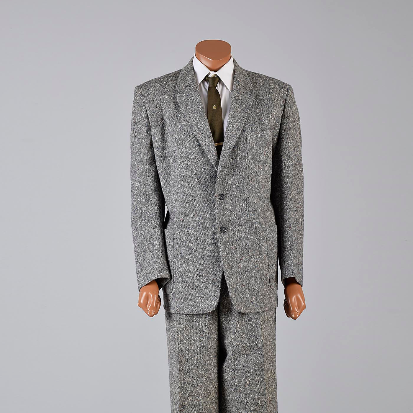 1950s Men's Multicolored Fleck Wool Tweed Two Piece Suit with Hollywood Waist Pants