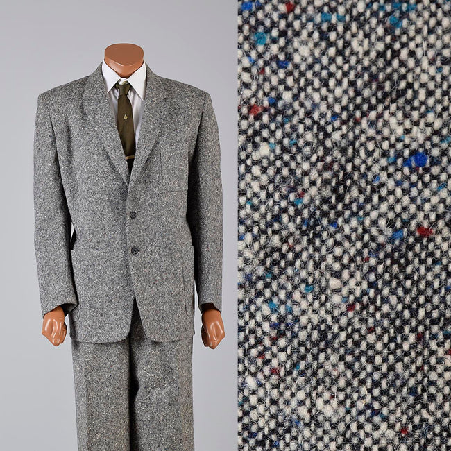 1950s Men's Multicolored Fleck Wool Tweed Two Piece Suit with Hollywood Waist Pants