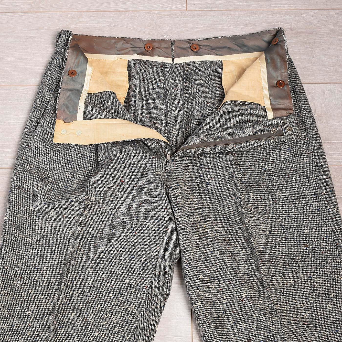 1950s Men's Multicolored Fleck Wool Tweed Two Piece Suit with Hollywood Waist Pants