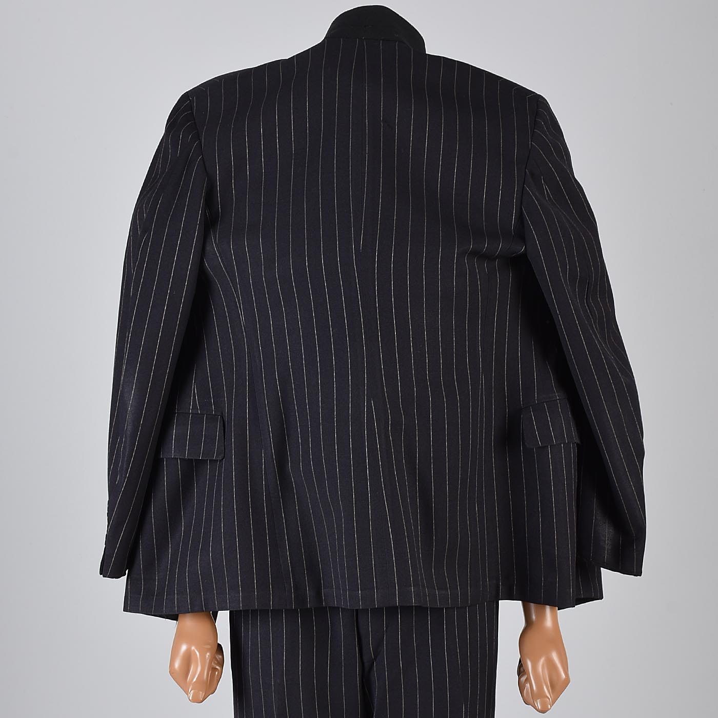 1940s Men's Four Piece Black Pinstripe Suit Double Breasted & Button Fly