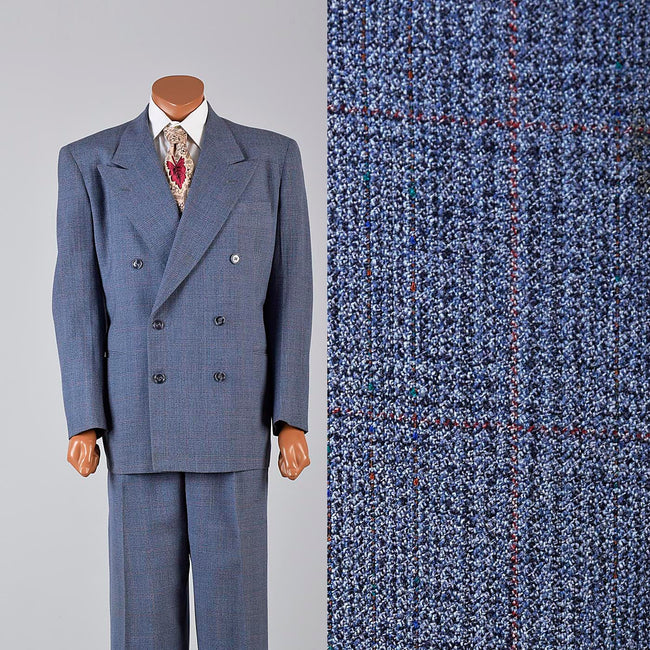 1940s Mens Double Breasted Blue Suit Peak Lapels