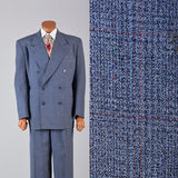 1940s Mens Double Breasted Blue Suit Peak Lapels