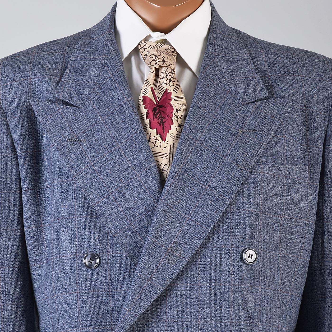 1940s Mens Double Breasted Blue Suit Peak Lapels