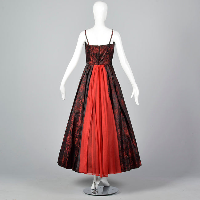 1950s Black and Red Brocade Dress