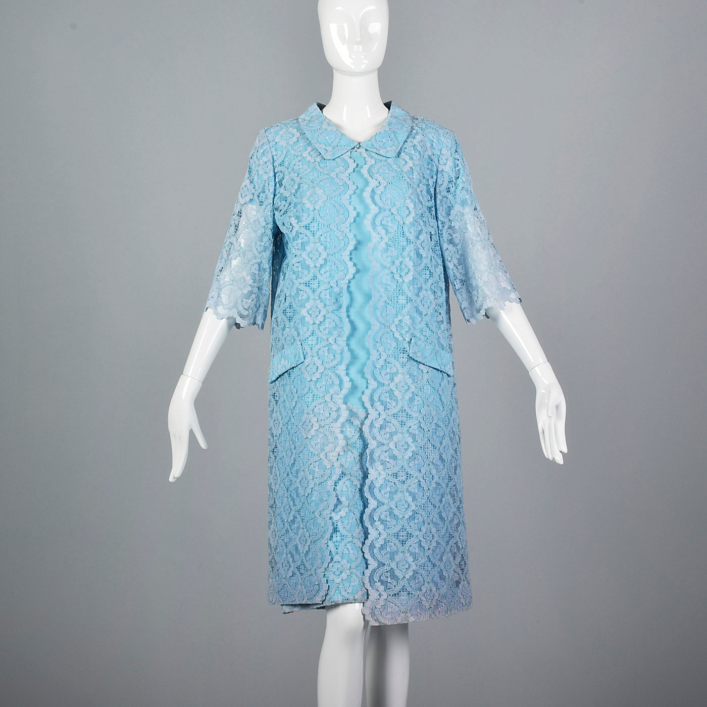 1960s Baby Blue Two Piece Set with Lace Trim