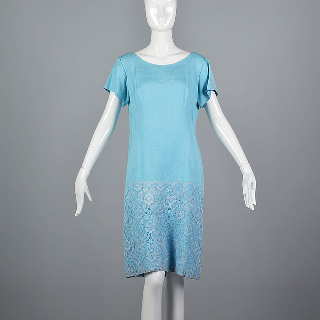 1960s Baby Blue Two Piece Set with Lace Trim