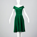 1950s Green Velvet Off Shoulder Party Dress
