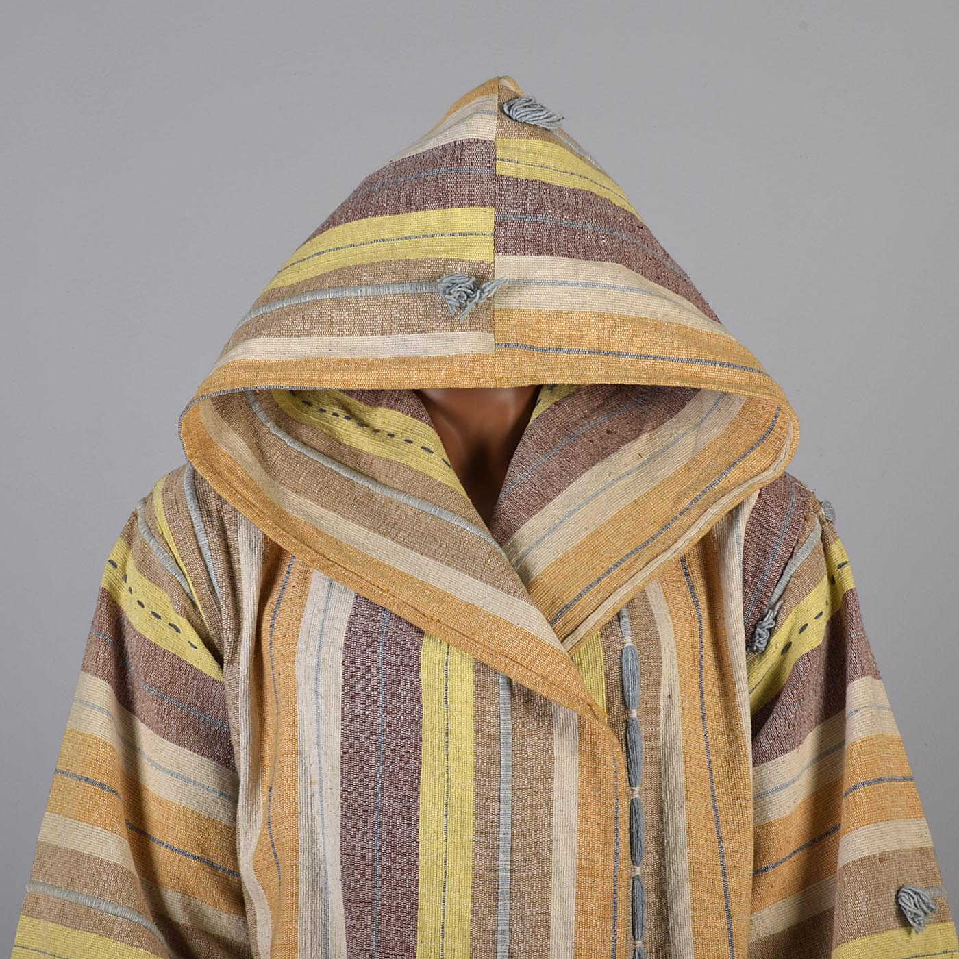 1970s Men's Hooded Hippie Woven Blanket Coat