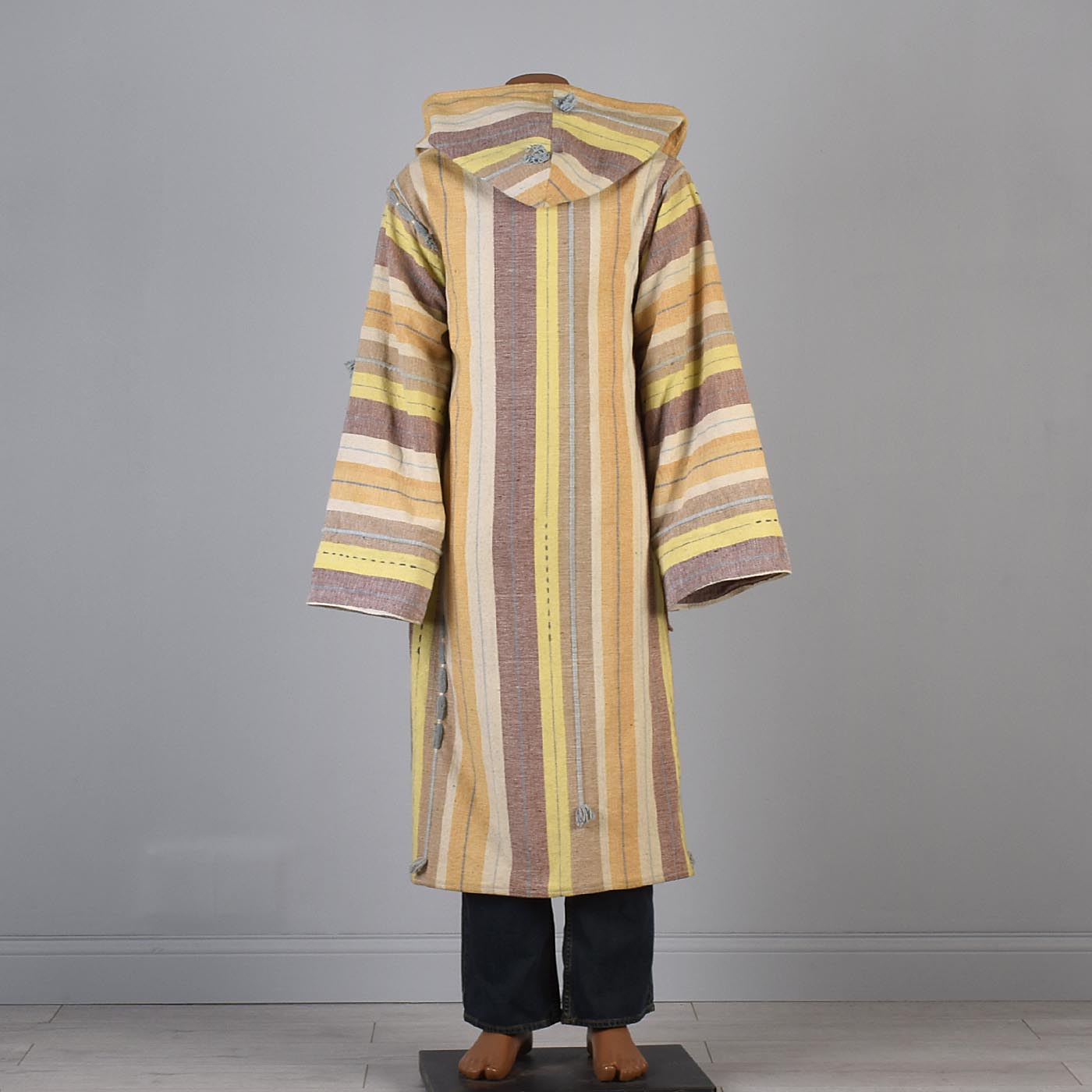 1970s Men's Hooded Hippie Woven Blanket Coat