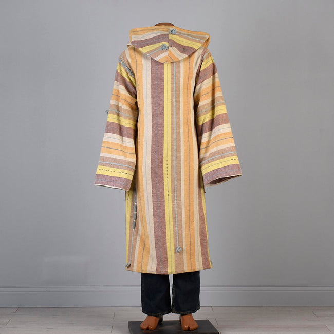 1970s Men's Hooded Hippie Woven Blanket Coat