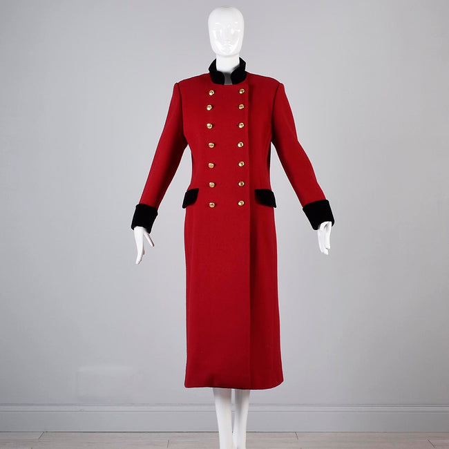 1980s Christian Dior Military Style Red Winter Coat