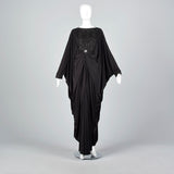 Extraordinary 1970s Black Jersey Cocoon Dress with Incredible Draping