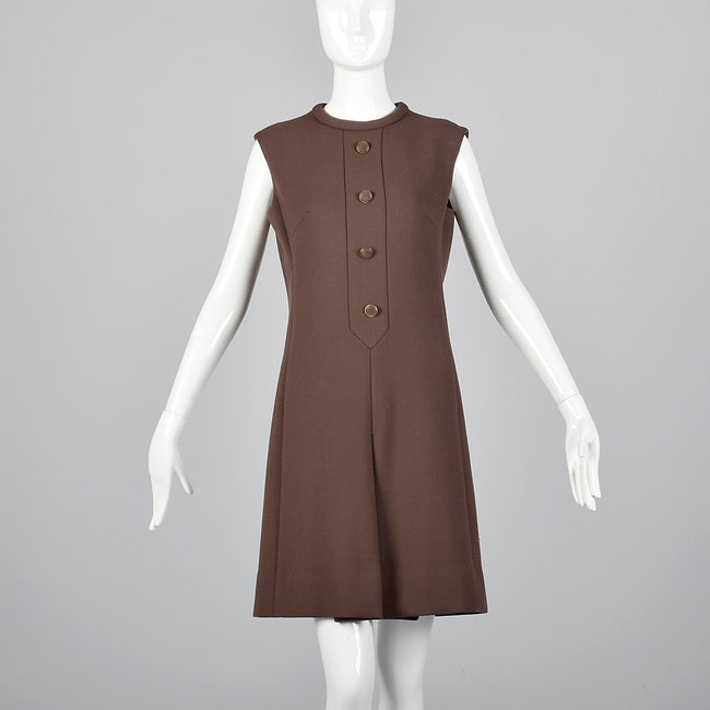 1960s Brown Wool Dress with Muskrat Fur Lined Jacket