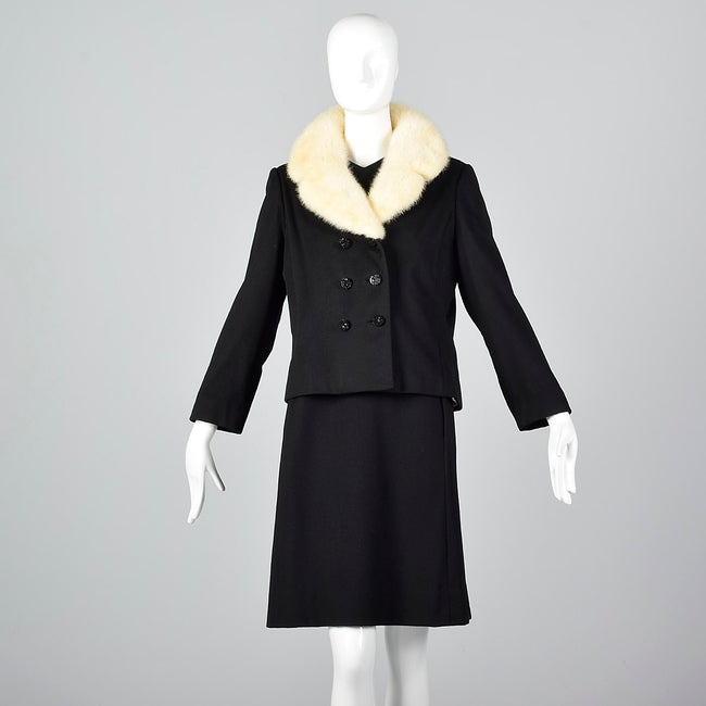 1960s Wool Shift Dress with Mink Fur Lapel Jacket