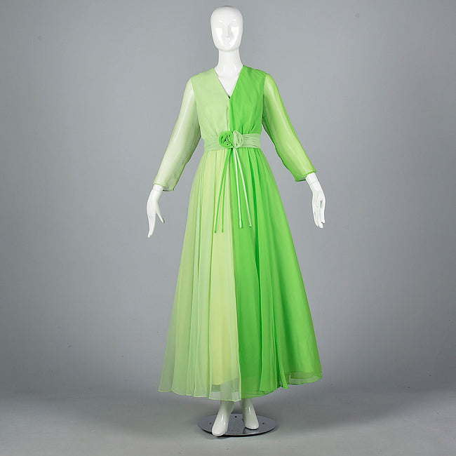 1970s Green Colorblock Maxi Dress