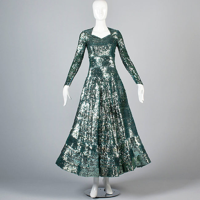 Extraordinary 1930s Green Sequined Evening Gown