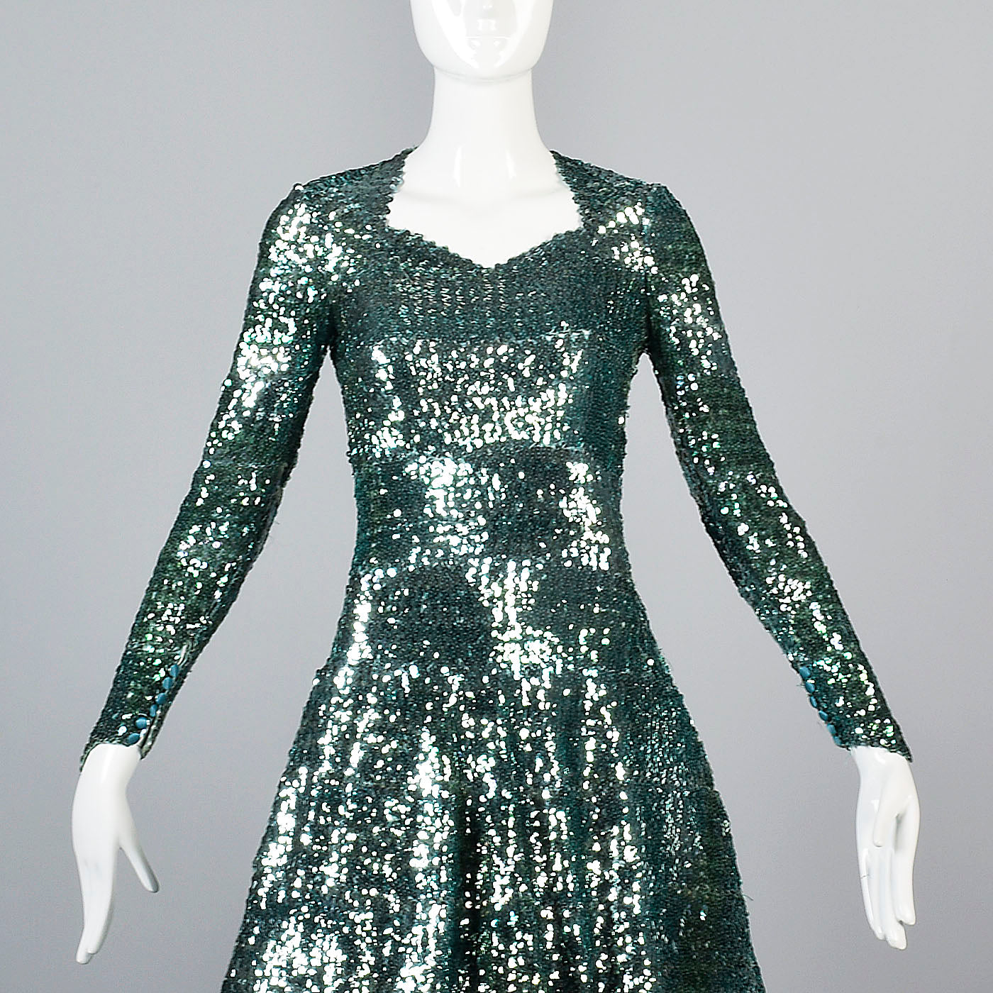 Extraordinary 1930s Green Sequined Evening Gown