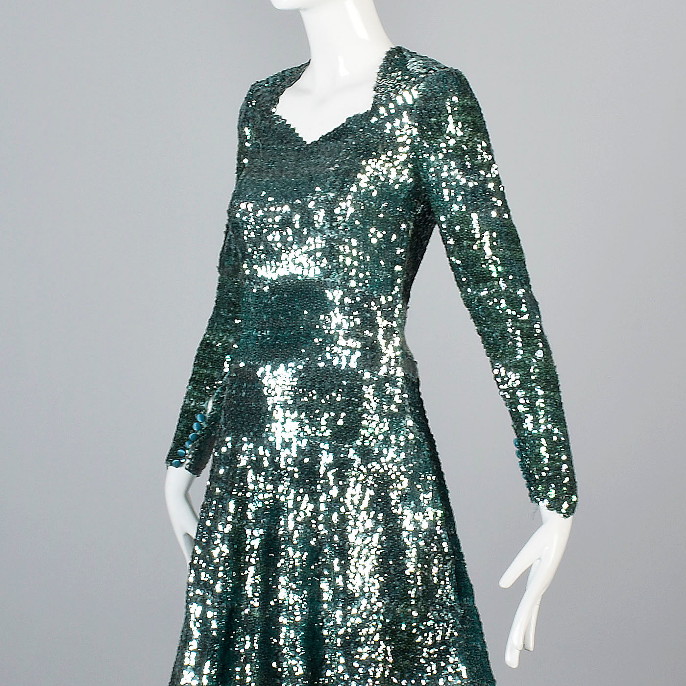 Extraordinary 1930s Green Sequined Evening Gown