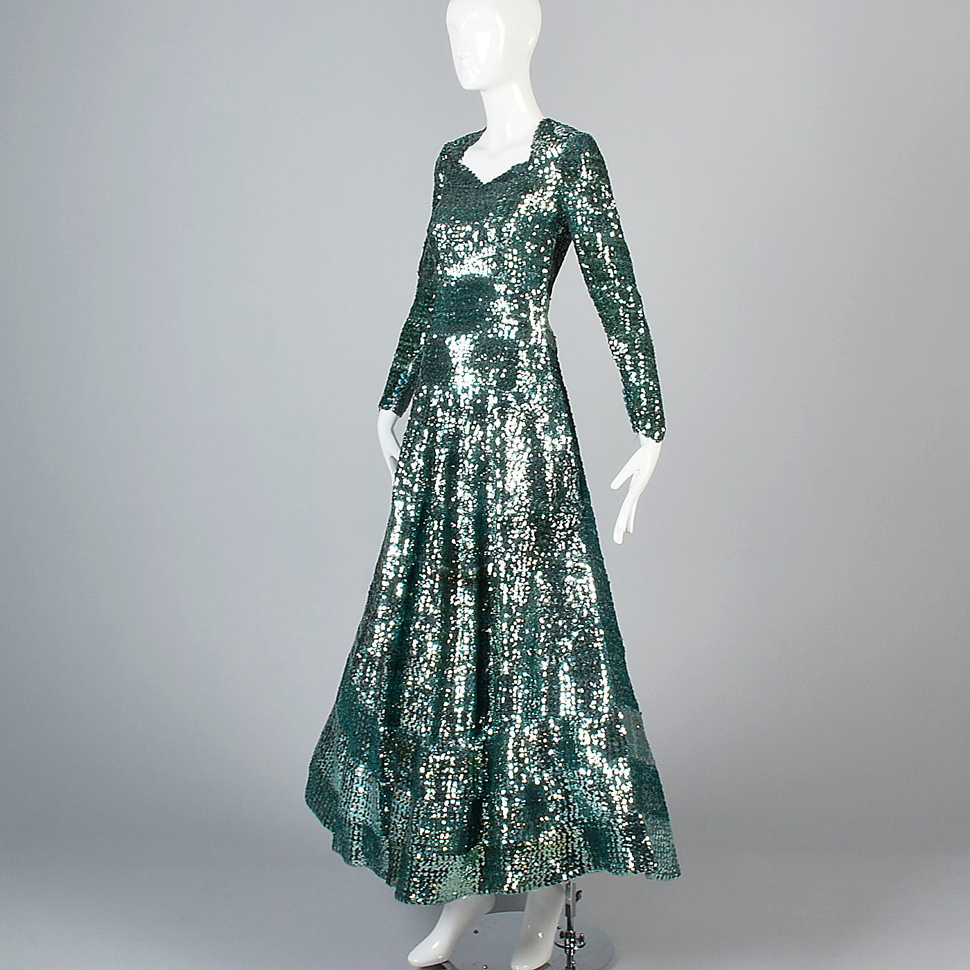Extraordinary 1930s Green Sequined Evening Gown