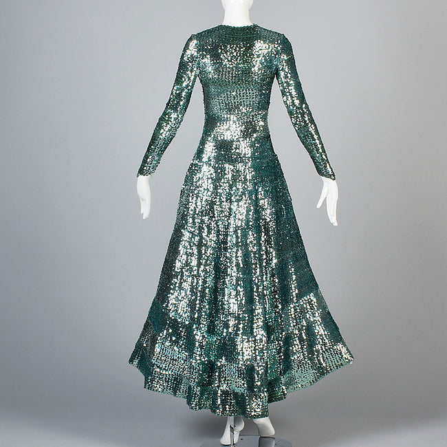 Extraordinary 1930s Green Sequined Evening Gown