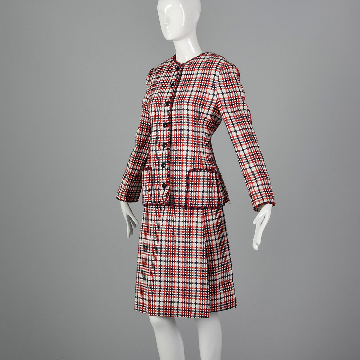 1960s Dress Set in Red and Navy Plaid