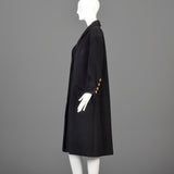 1980s Chanel Boutique Black Cashmere Coat with Gold Logo Gold Buttons