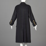 1980s Chanel Boutique Black Cashmere Coat with Gold Logo Gold Buttons