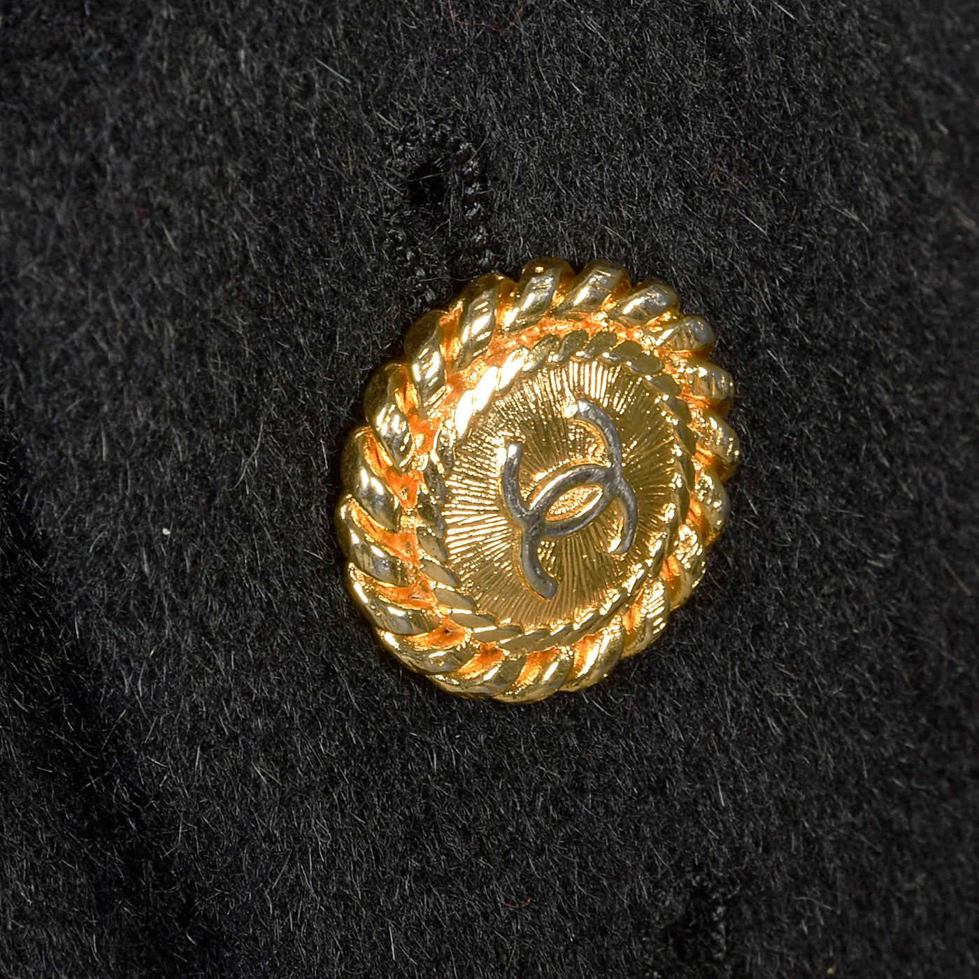 1980s Chanel Boutique Black Cashmere Coat with Gold Logo Gold Buttons