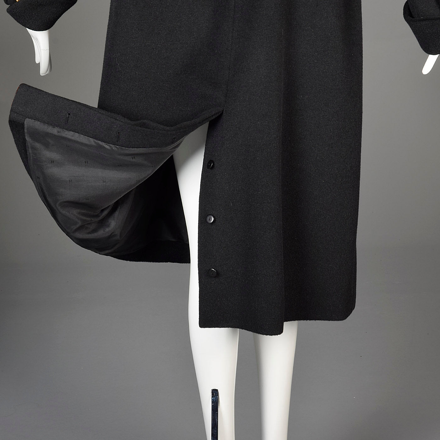 1980s Chanel Boutique Black Cashmere Coat with Gold Logo Gold Buttons