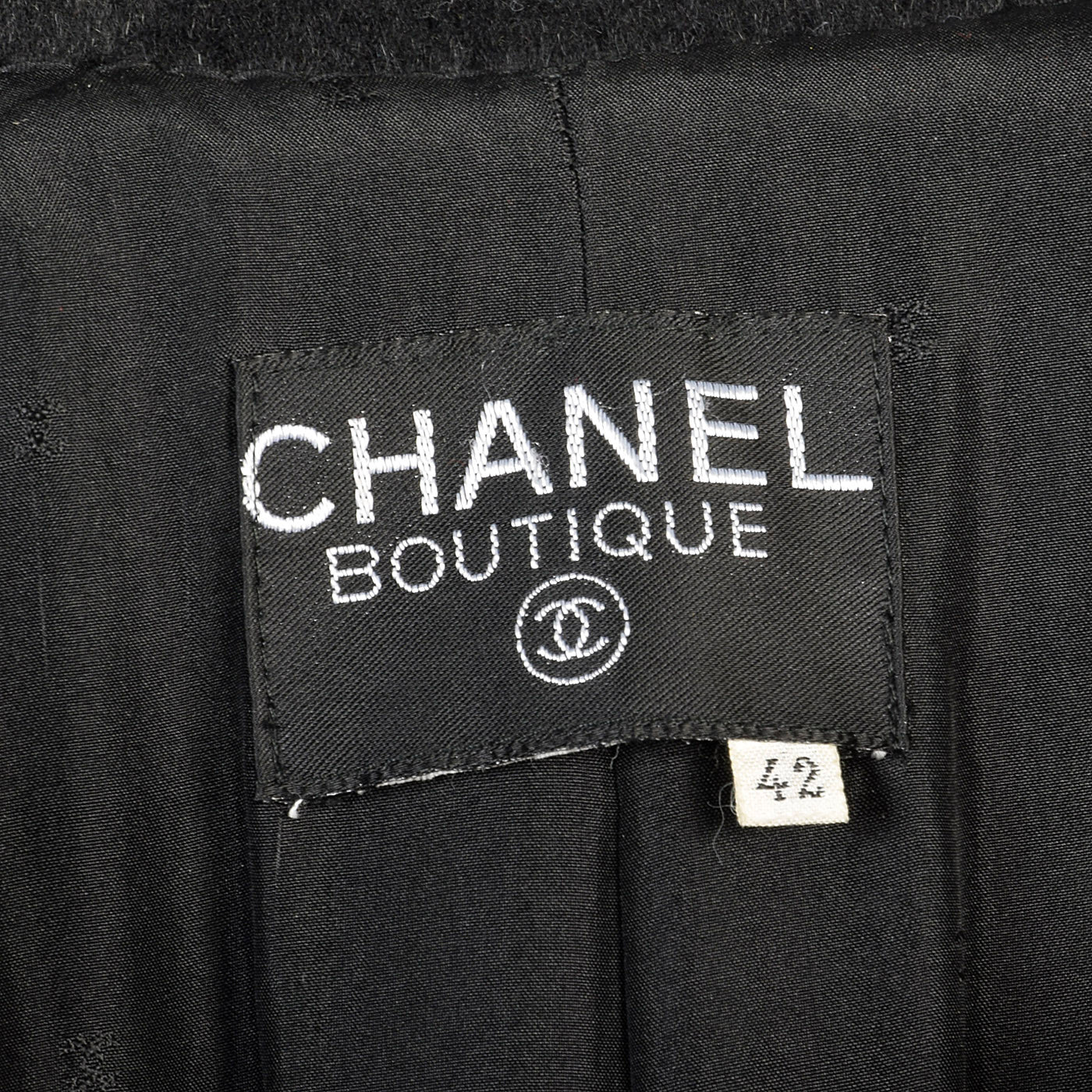 1980s Chanel Boutique Black Cashmere Coat with Gold Logo Gold Buttons