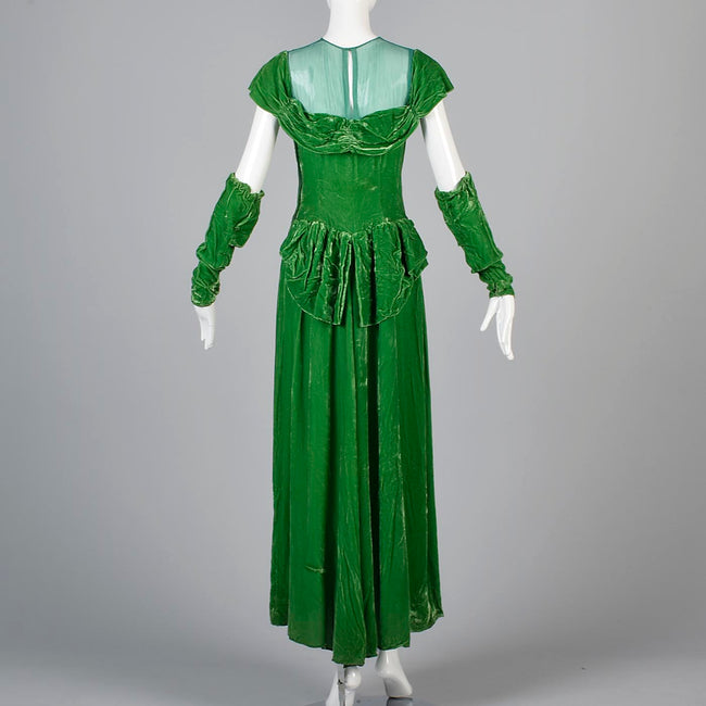 1940s Emerald Green Velvet Dress