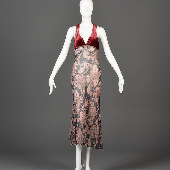 1930s Bias Cut Silk Halter Dress