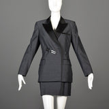 1990s Jean Paul Gaultier Classique Black Mini Skirt Suit with a Tuxedo Style Jacket