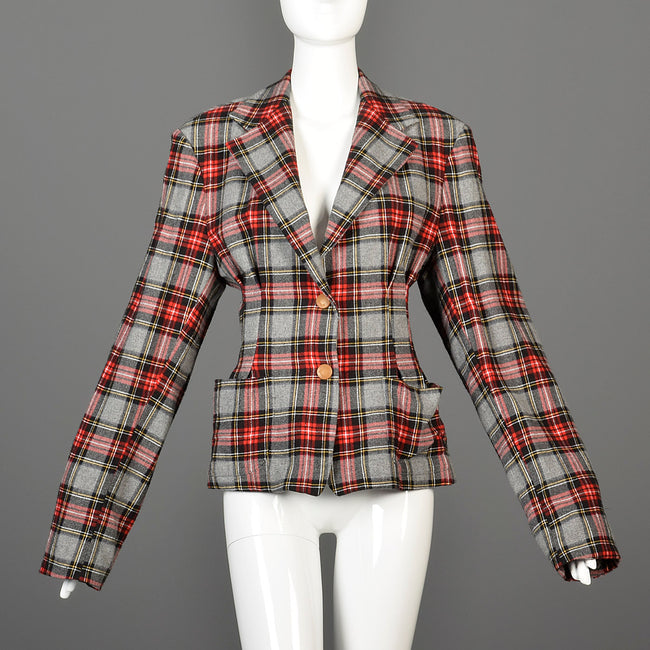 1990s Vivienne Westwood Anglomania Fitted Tartan Plaid Jacket with Extra Long Sleeves