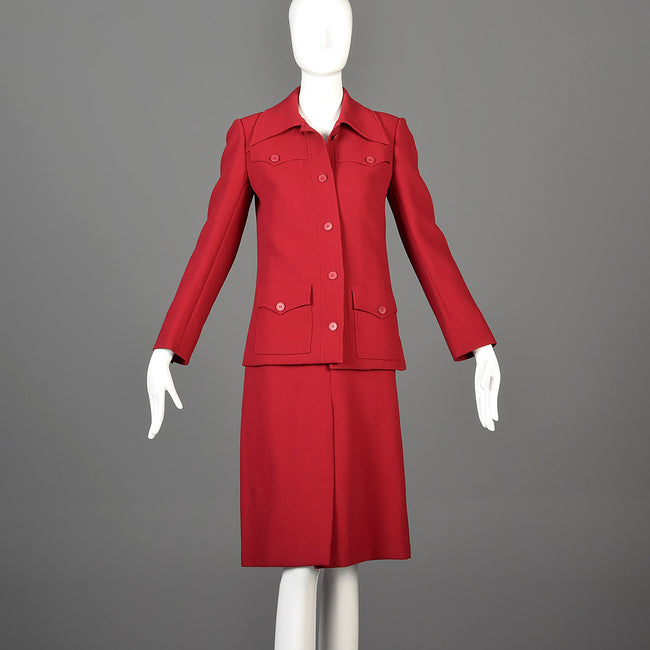 1970s Guy Laroche Red Skirt Suit