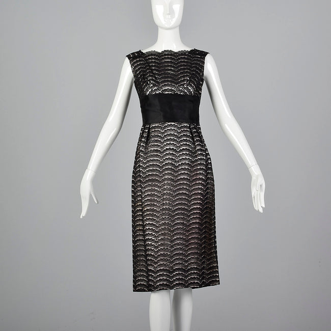 1950s Black Lace Dress Over Pink and Silver Lurex