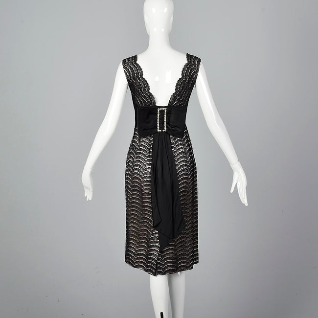 1950s Black Lace Dress Over Pink and Silver Lurex