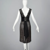 1950s Black Lace Dress Over Pink and Silver Lurex