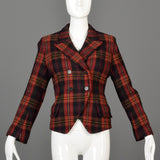 1990s Sonia Rykiel Red Tartan Plaid Blazer