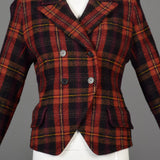 1990s Sonia Rykiel Red Tartan Plaid Blazer