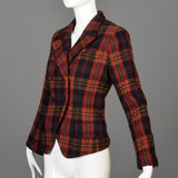 1990s Sonia Rykiel Red Tartan Plaid Blazer