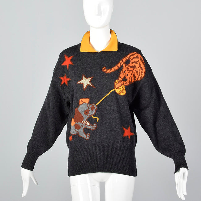 1980s Escada Novelty Dog and Cat Friends Sweater