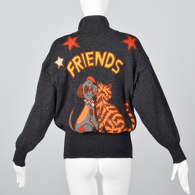 1980s Escada Novelty Dog and Cat Friends Sweater