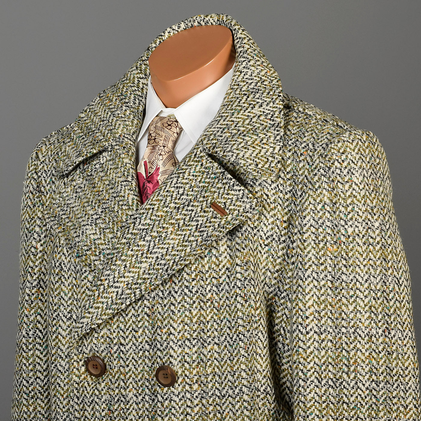 1970s Men's Cortafiel Tweed Overcoat, Double Breasted with a Belted Back