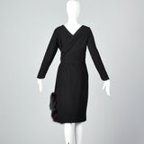 1970s Asymmetric Black Wool Dress with Matching Jacket