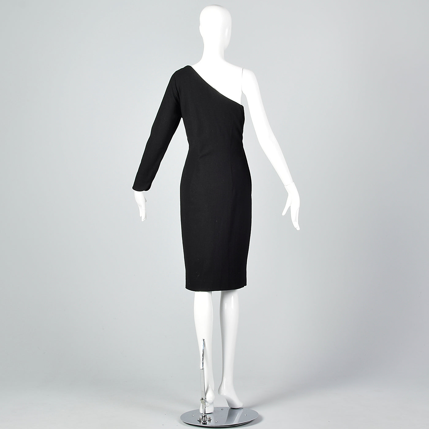 1970s Asymmetric Black Wool Dress with Matching Jacket