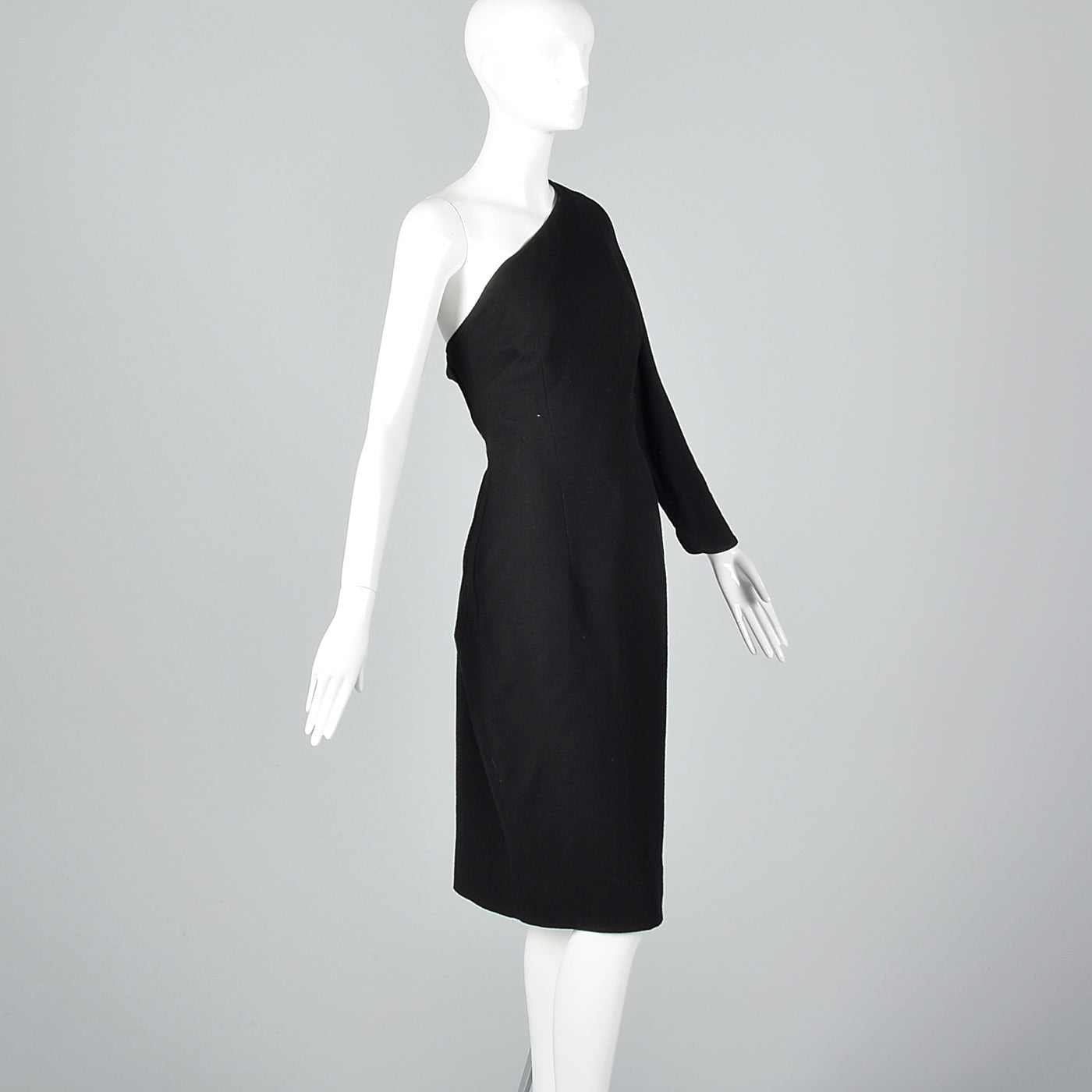 1970s Asymmetric Black Wool Dress with Matching Jacket