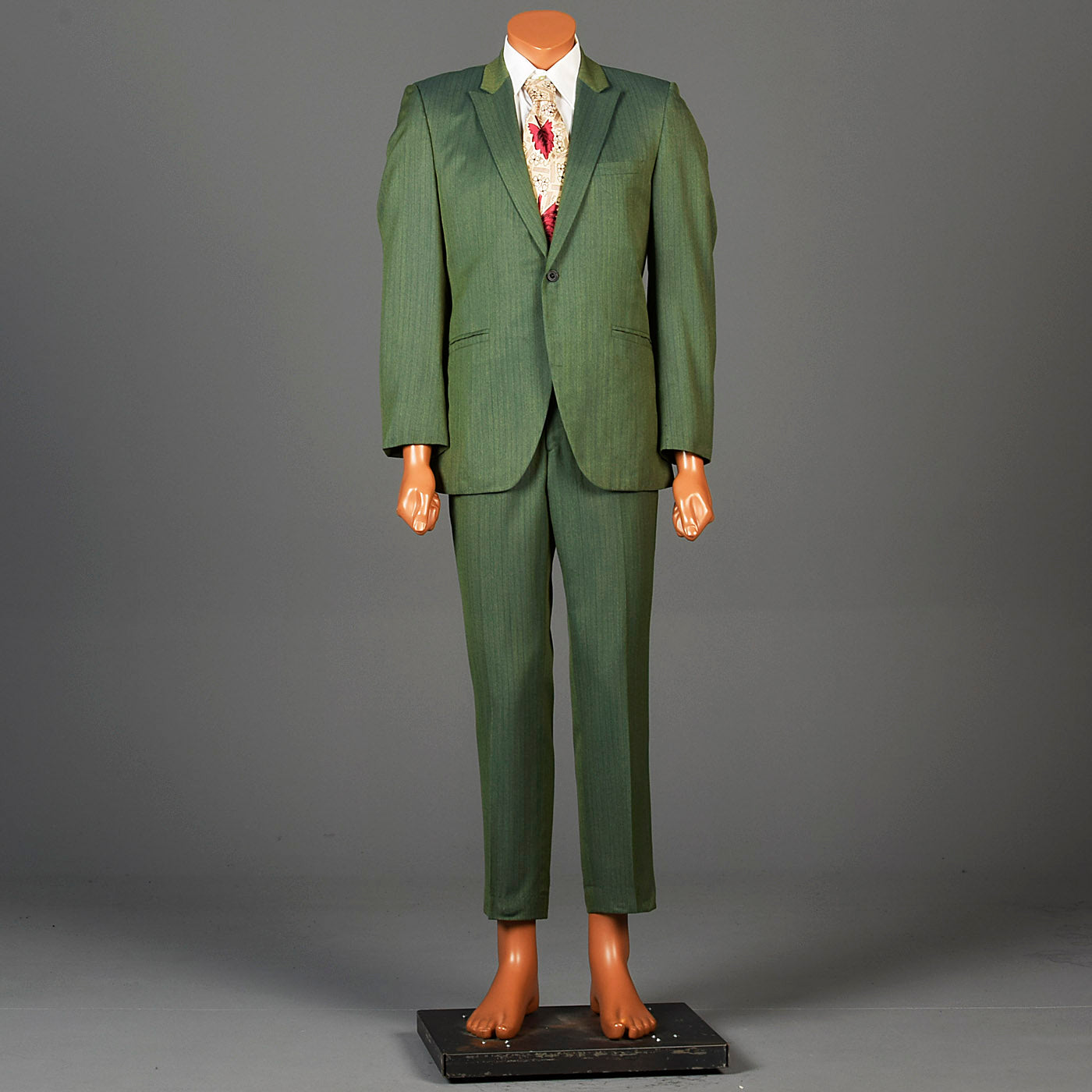 1960s Men's Emerald Green Two Piece Suit with Pinstripes
