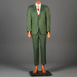 1960s Men's Emerald Green Two Piece Suit with Pinstripes