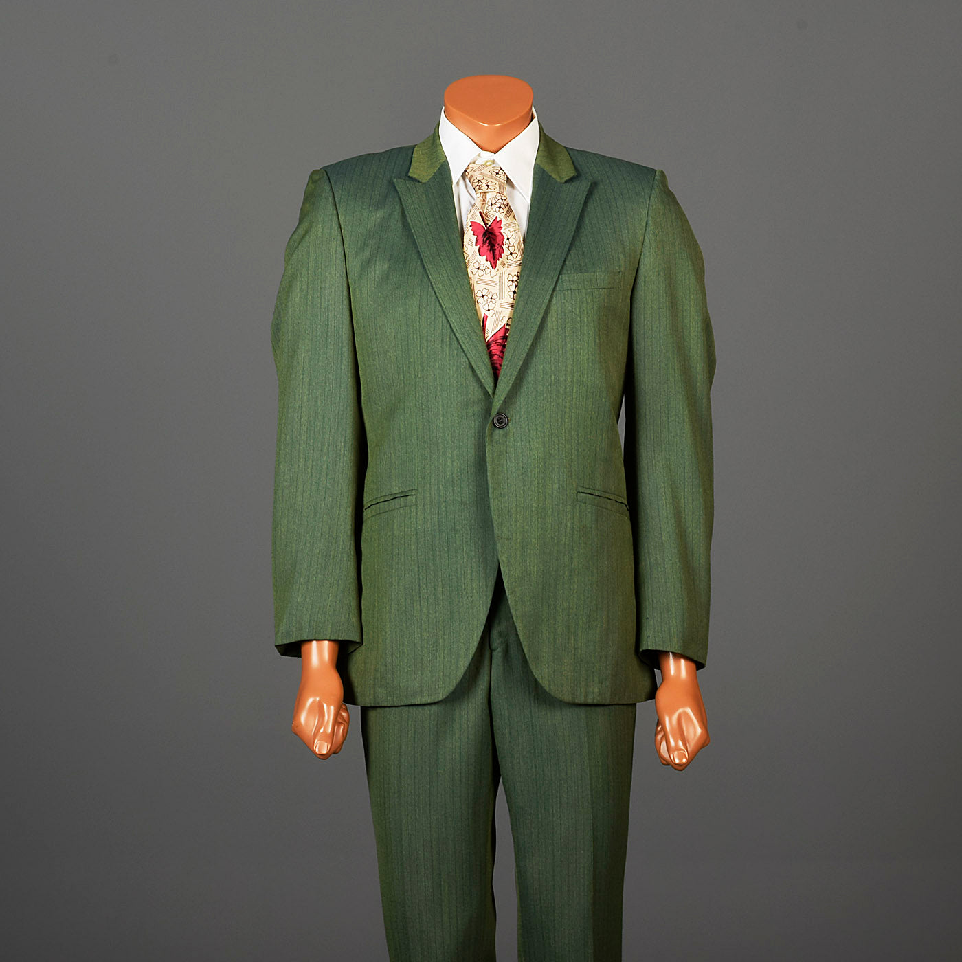 1960s Men's Emerald Green Two Piece Suit with Pinstripes